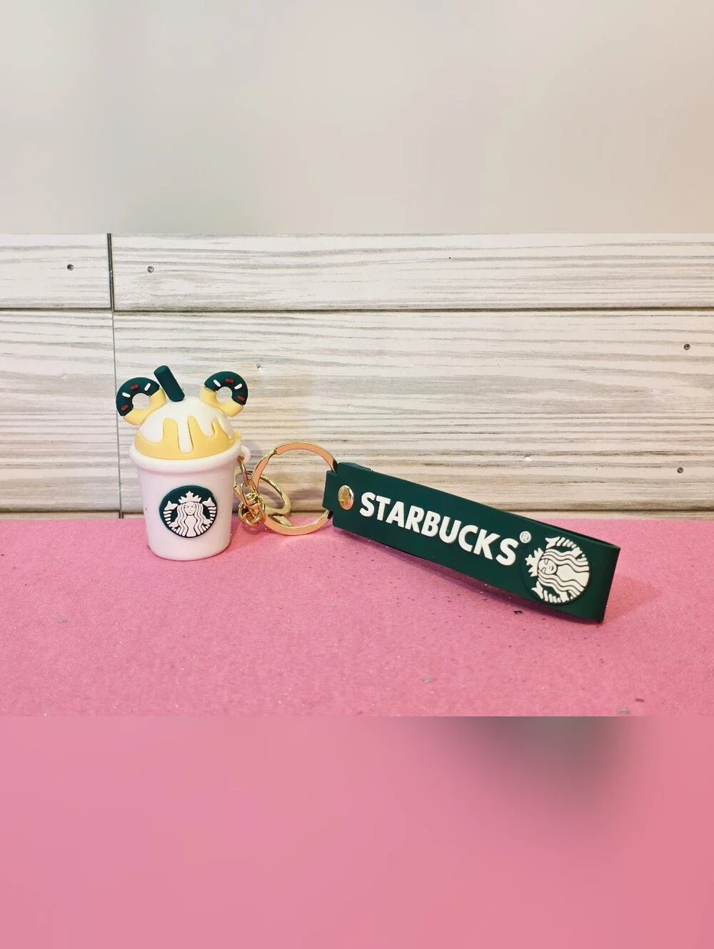 Silicone Starbucks Drink Keychain with Gold Hardware